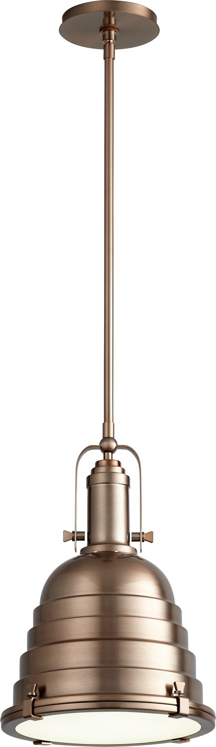 Oxygen Lighting 3-6204-25 Sigma Industrial Style LED Pendant Light - Satin Copper  with White Tiffany Glass
