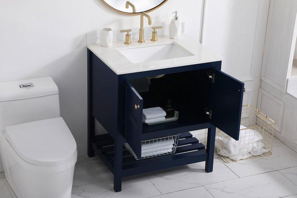Elegant VF16430BL-BS 30 inch Single Bathroom Vanity in Blue with Backsplash Cabinets - Blue