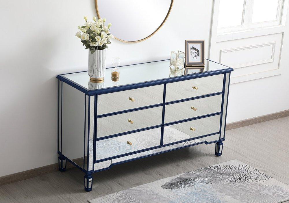 Elegant MF6-1036BL 60 inch mirrored 6 drawer chest in blue Chests - Blue