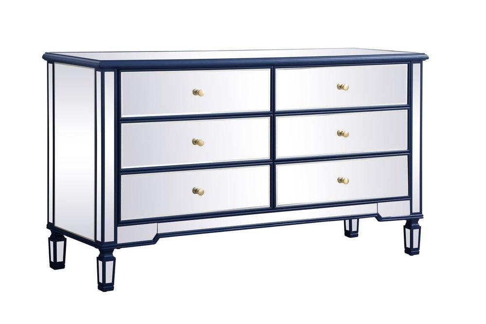 Elegant MF6-1036BL 60 inch mirrored 6 drawer chest in blue Chests - Blue