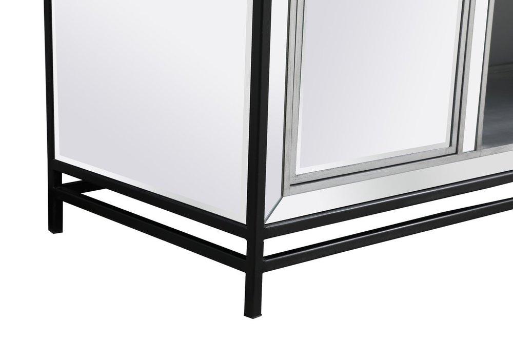 Elegant MF701BK-F2 James 60 in. mirrored tv stand with crystal fireplace in black Other Furniture - Black